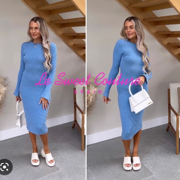 ZARA WOMAN NWT SS22 BLUE RIBBED KNIT DRESS - Picture 8 of 8